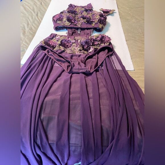 Glamour solo dance costume custom purple lace embroidered MA-Medium adult - Picture 3 of 15